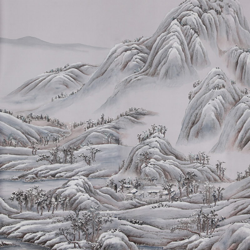 Обои ручная роспись A Thousand Li of Rivers and Mountains Special Colourway on Lilac Hint dyed silk