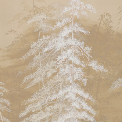 Обои ручная роспись Abstract Pines Original colourway on Stone Ochre dyed silk