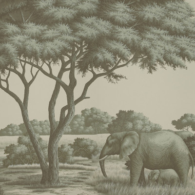 Обои ручная роспись African Savannah Crystal Grey on scenic paper