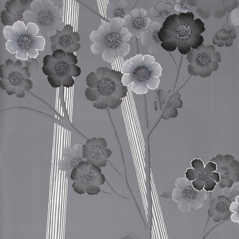 Обои ручная роспись Anemones in Light Dusk on Gun Metal dyed sik