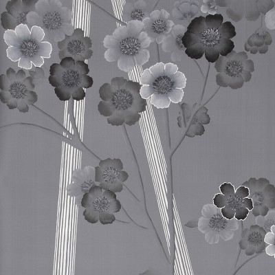 Обои ручная роспись Anemones in Light Dusk on Gun Metal dyed sik