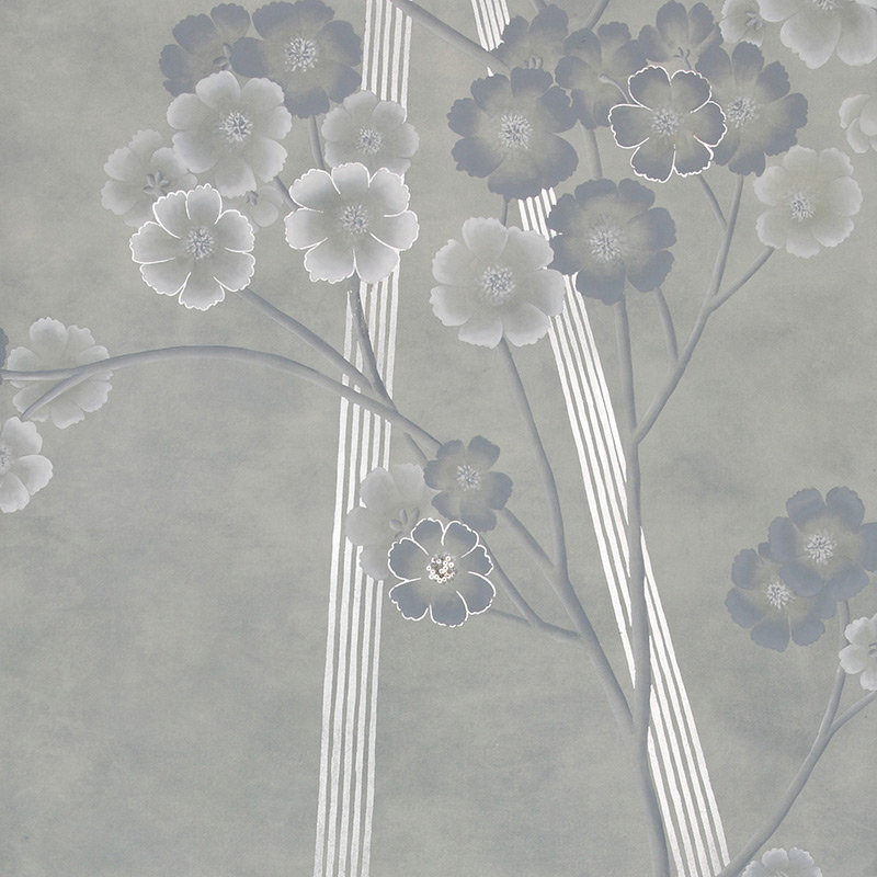 Обои ручная роспись Anemones in Light Special Colourway SC-235 on grey edo painted silk