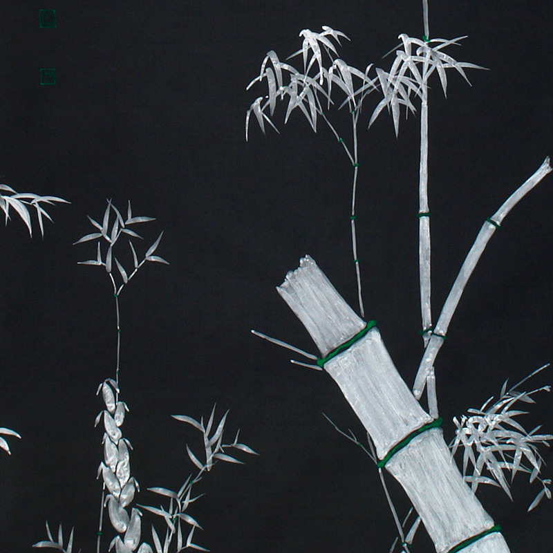 Обои ручная роспись Bamboo Argent on Pitch dyed silk