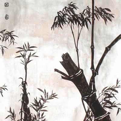 Обои ручная роспись Bamboo Quicksilver on Tarnished Silver gilded paper