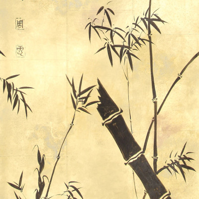 Обои ручная роспись Bamboo Quicksilver on Warm Gold gilded tea paper