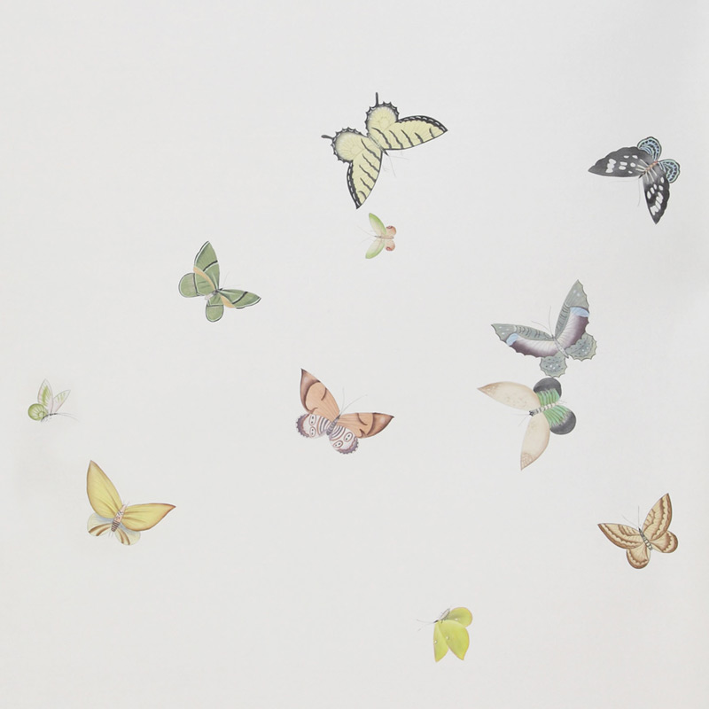 Обои ручная роспись Butterflies Emerald on Natural Mica metallic silk