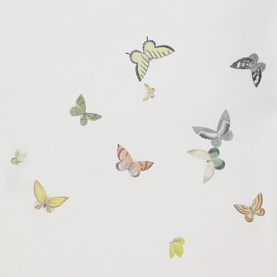 Обои ручная роспись Butterflies Emerald on Natural Mica metallic silk