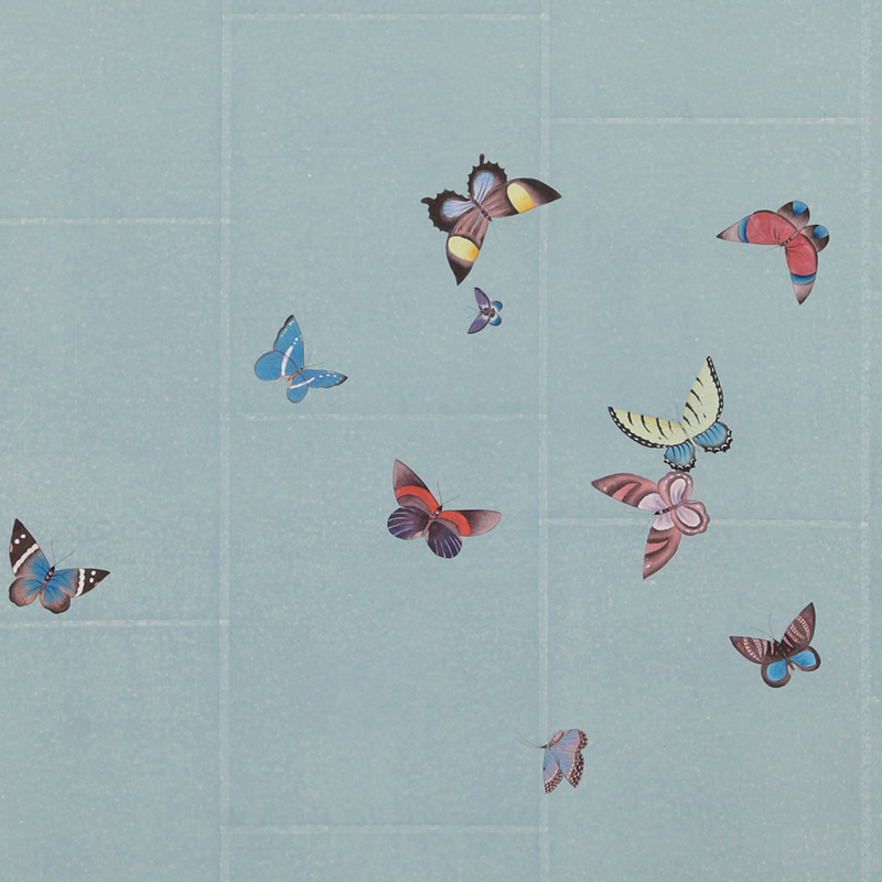Обои ручная роспись Butterflies Icarus on Azure India tea paper
