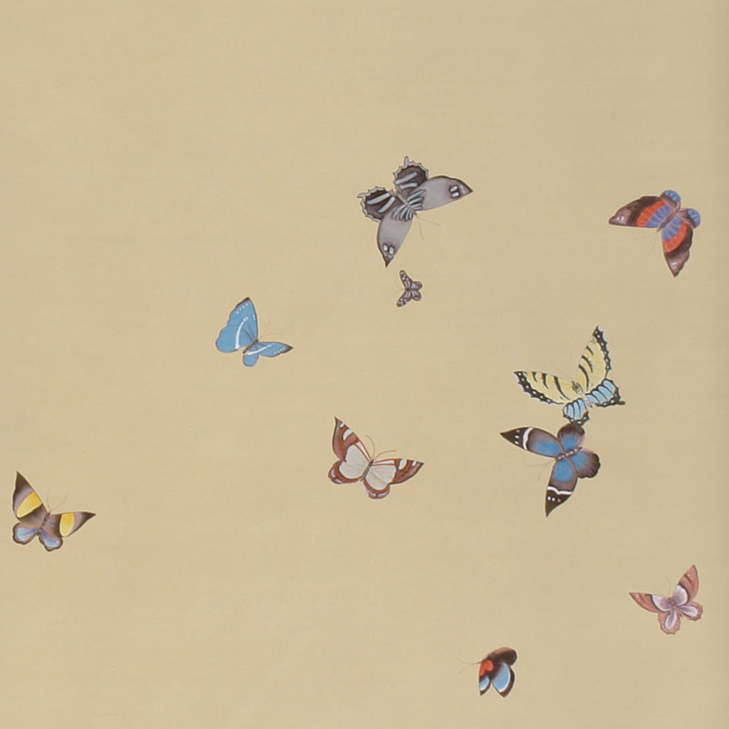 Обои ручная роспись Butterflies Icarus on New Faint Gold metallic silk