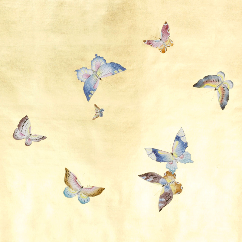 Обои ручная роспись Butterflies Special Colourway on Deep Rich Gold gilded paper