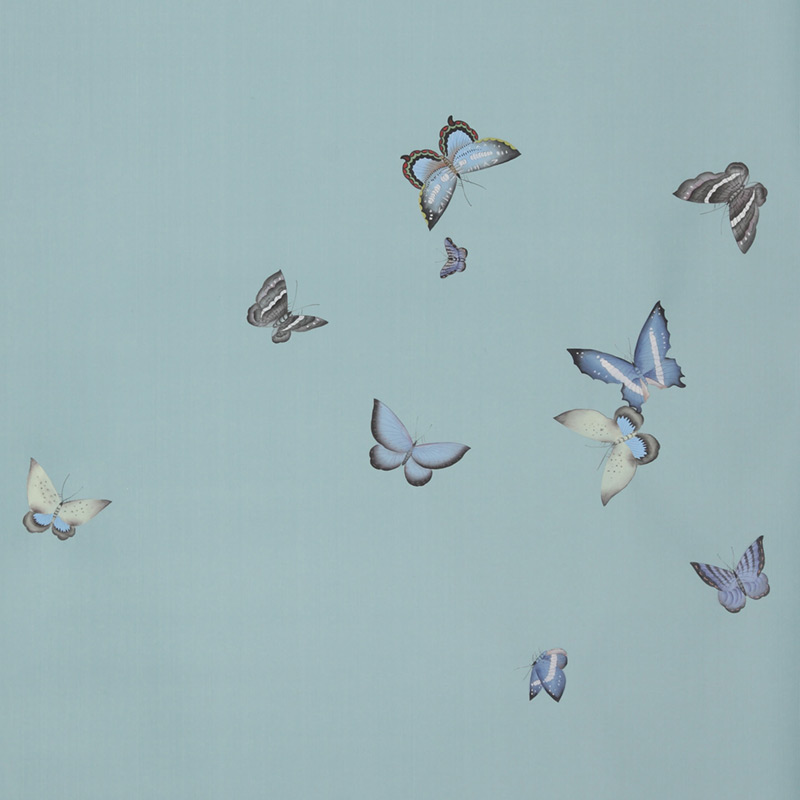 Обои ручная роспись Butterflies Special Colourway on Duck Egg dyed silk