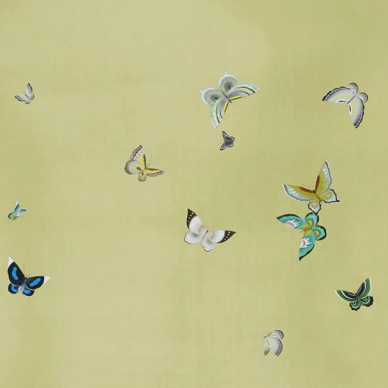 Обои ручная роспись Butterflies Special Colourway on Pea Green dyed silk