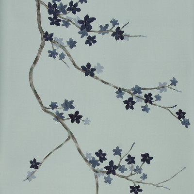 Обои ручная роспись Cherry Tree Original colourway on Adam Grey dyed silk