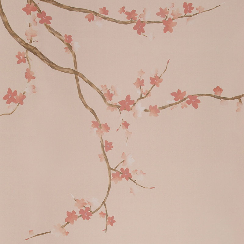 Обои ручная роспись Cherry Tree Special Colourway on Gentleman's Pink dyed silk