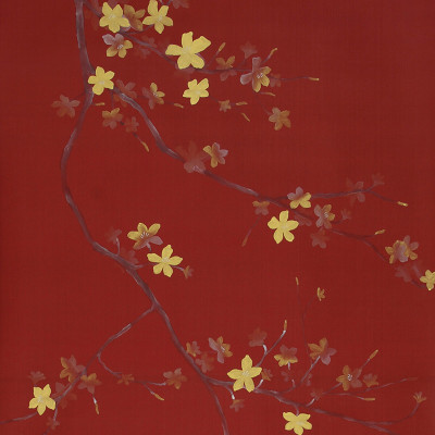 Обои ручная роспись Cherry Tree Special Colourway on Scarlet Lady dyed silk