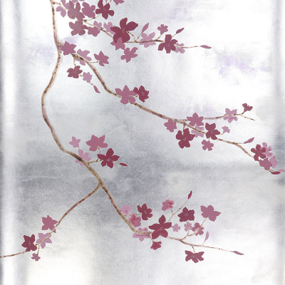 Обои ручная роспись Cherry Tree Special Colourway on Sterling Silver gilded paper