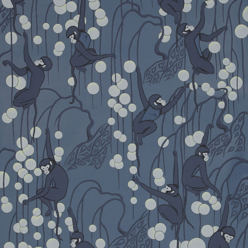 Обои ручная роспись Deco Monkeys Parisian Blue on dyed paper