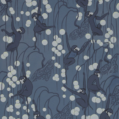 Обои ручная роспись Deco Monkeys Parisian Blue on dyed paper