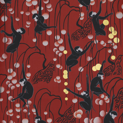 Обои ручная роспись Deco Monkeys Shanghai on Scarlet Lady dyed silk