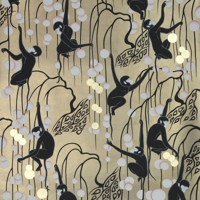 Обои ручная роспись Deco Monkeys Special Colourway on Brushed Gold gilded paper
