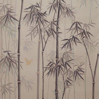 Обои ручная роспись Distant Bamboo Special Colourway on Lead Grey dyed silk