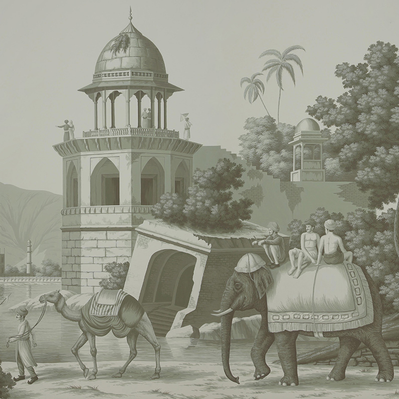 Обои ручная роспись Early Views of India Crystal Grey on scenic paper