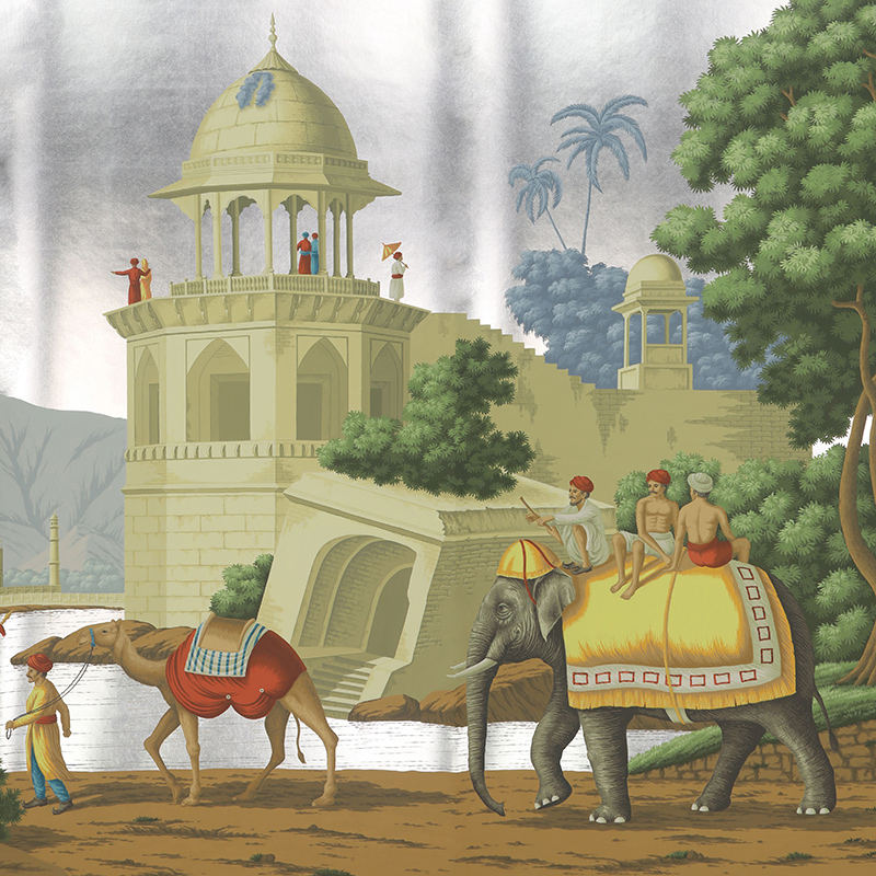 Обои ручная роспись Early Views of India Eden on Tarnished Silver gilded paper