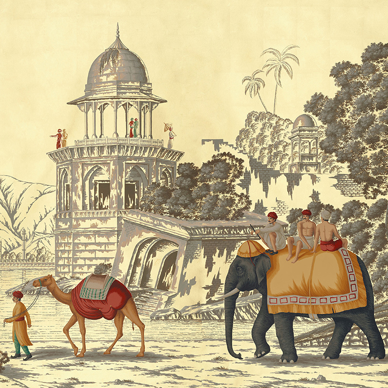 Обои ручная роспись Early Views of India Special Colourway on Deep Rich Gold gilded paper