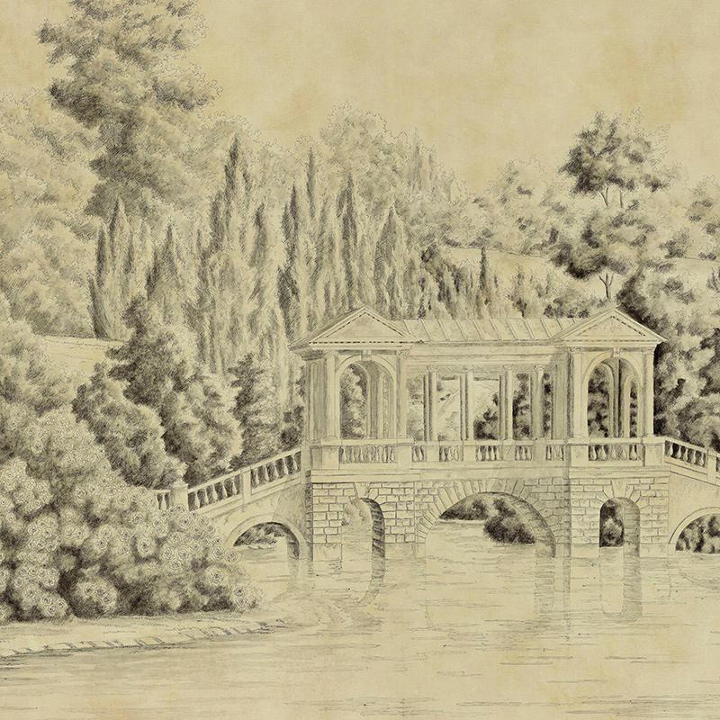 Обои ручная роспись English Landscape Special Colourway on brown painted Xuan paper