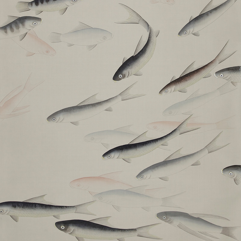 Обои ручная роспись Fishes Blue Pearl on Icefield dyed silk