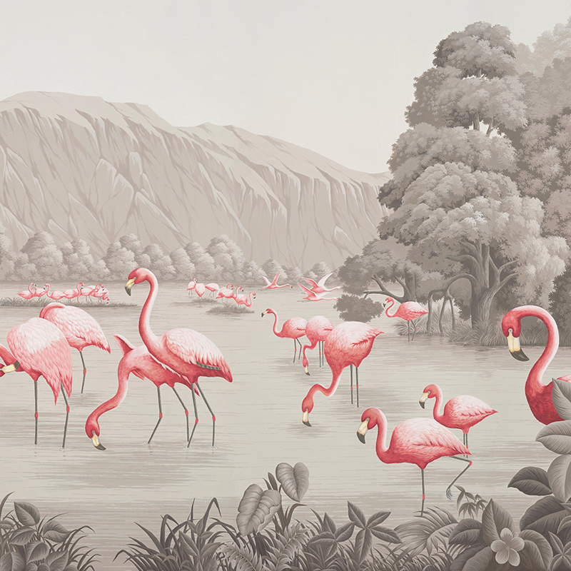 Обои ручная роспись Flamingos Flamingo on Eau Forte scenic paper