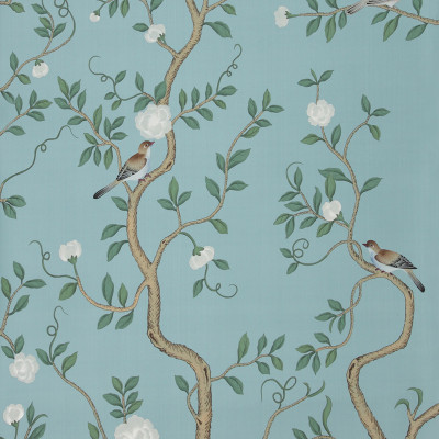 Обои ручная роспись Gustavian Garden Special Colourway on Duck Egg dyed silk