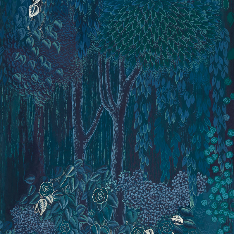 Обои ручная роспись Hippolyta’s Forest Original colourway on Empire Blue dyed silk