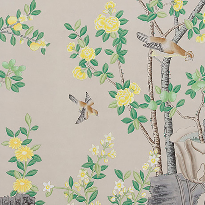 Обои ручная роспись Jardinieres & Citrus Trees Silver metallic