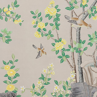 Обои ручная роспись Jardinieres & Citrus Trees Silver metallic