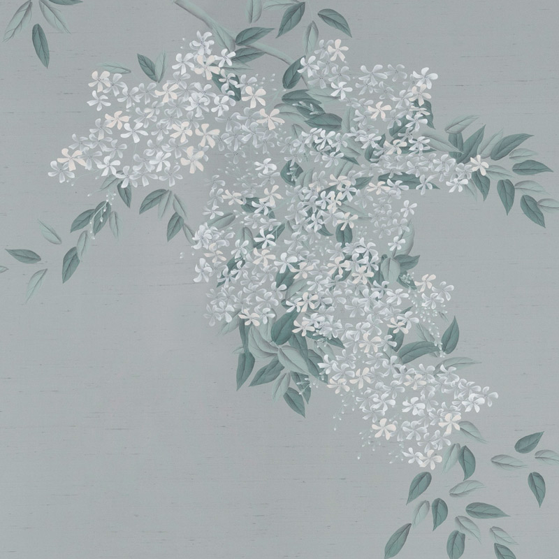 Обои ручная роспись Jasmine Standard colourway on Wood Ash slub silk