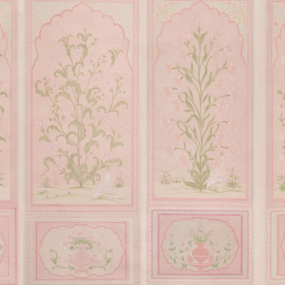 Обои ручная роспись Jharokha Arches Original colourway on pink painted Xuan paper