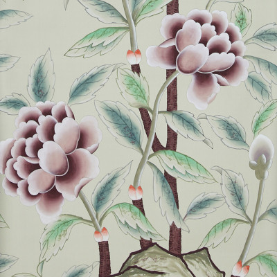 Обои ручная роспись Korean Peony Special Colourway on Icefield dyed silk