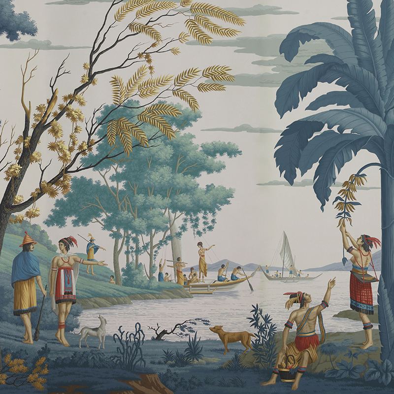 Обои ручная роспись Les Sauvages de la Mer Pacifique Special Colourway on Lilac Mica metallic silk