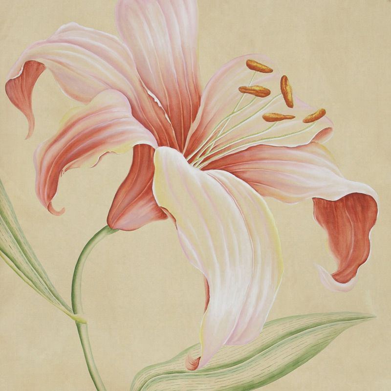 Обои ручная роспись Lilium Special Colourway on yellow painted silk