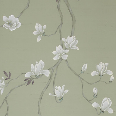 Обои ручная роспись Magnolia Canopy Colourway SC-287 on Aquamarine slub silk