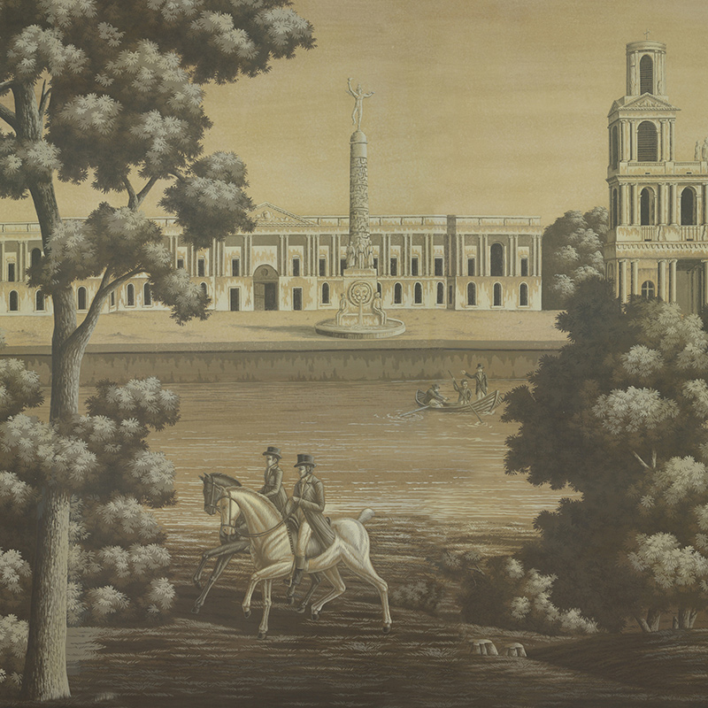 Обои ручная роспись Monuments of Paris Eau Forte on antique scenic Xuan paper