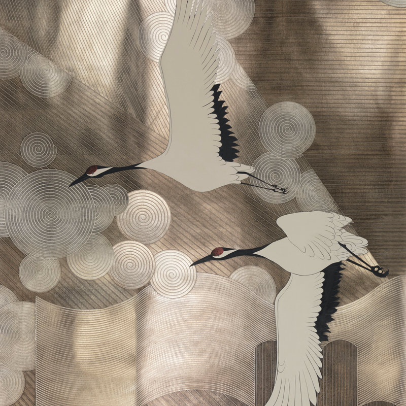 Обои ручная роспись Namban Special Colourway SC-238 on silver gilded paper with antiquing