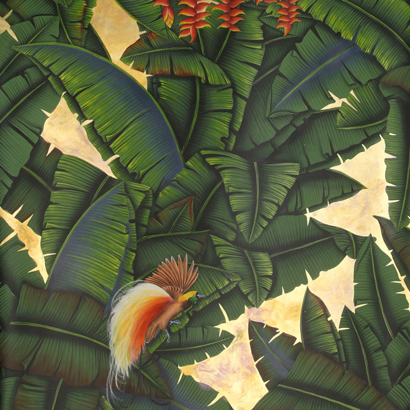 Обои ручная роспись Palms Gaugin on Deep Rich Gold gilded paper with pearlescent antiquing