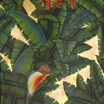 Обои ручная роспись Palms Gaugin on Deep Rich Gold gilded paper with pearlescent antiquing