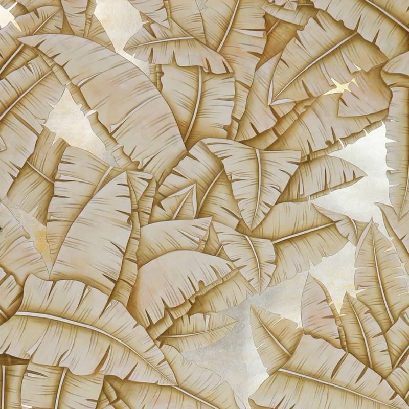 Обои ручная роспись Palms Sand on Tarnished Silver gilded paper with nickel pearlescent antiquing