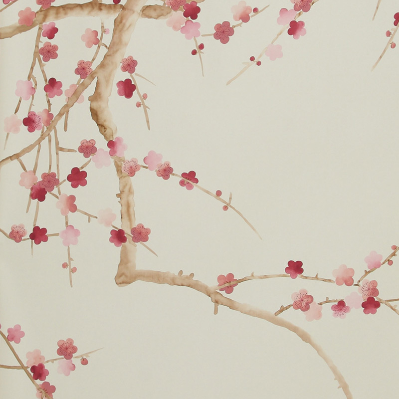 Обои ручная роспись Plum Blossom Blossom on Satin Grey dyed silk
