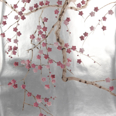Обои ручная роспись Plum Blossom Blossom on Tarnished Silver gilded paper