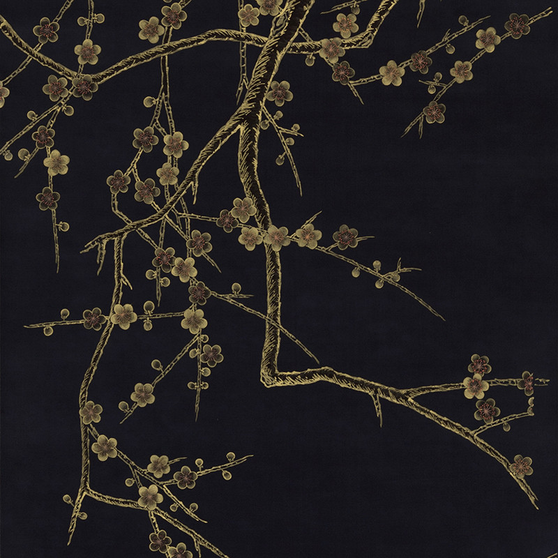 Обои ручная роспись Plum Blossom Colourway SC-226 on black painted silk