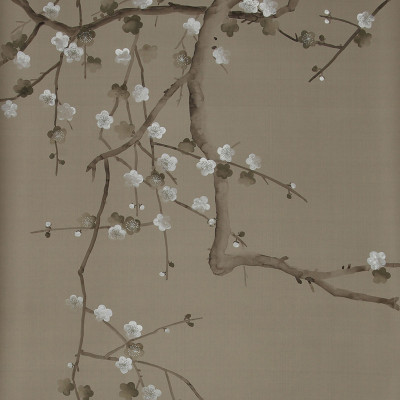 Обои ручная роспись Plum Blossom Colourway SC-232 on Lead Grey dyed silk